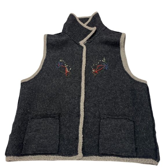Woolrich Wool Vest Womens M Gray Grandma Embroidered Gorpcore Button Front - Picture 10 of 12